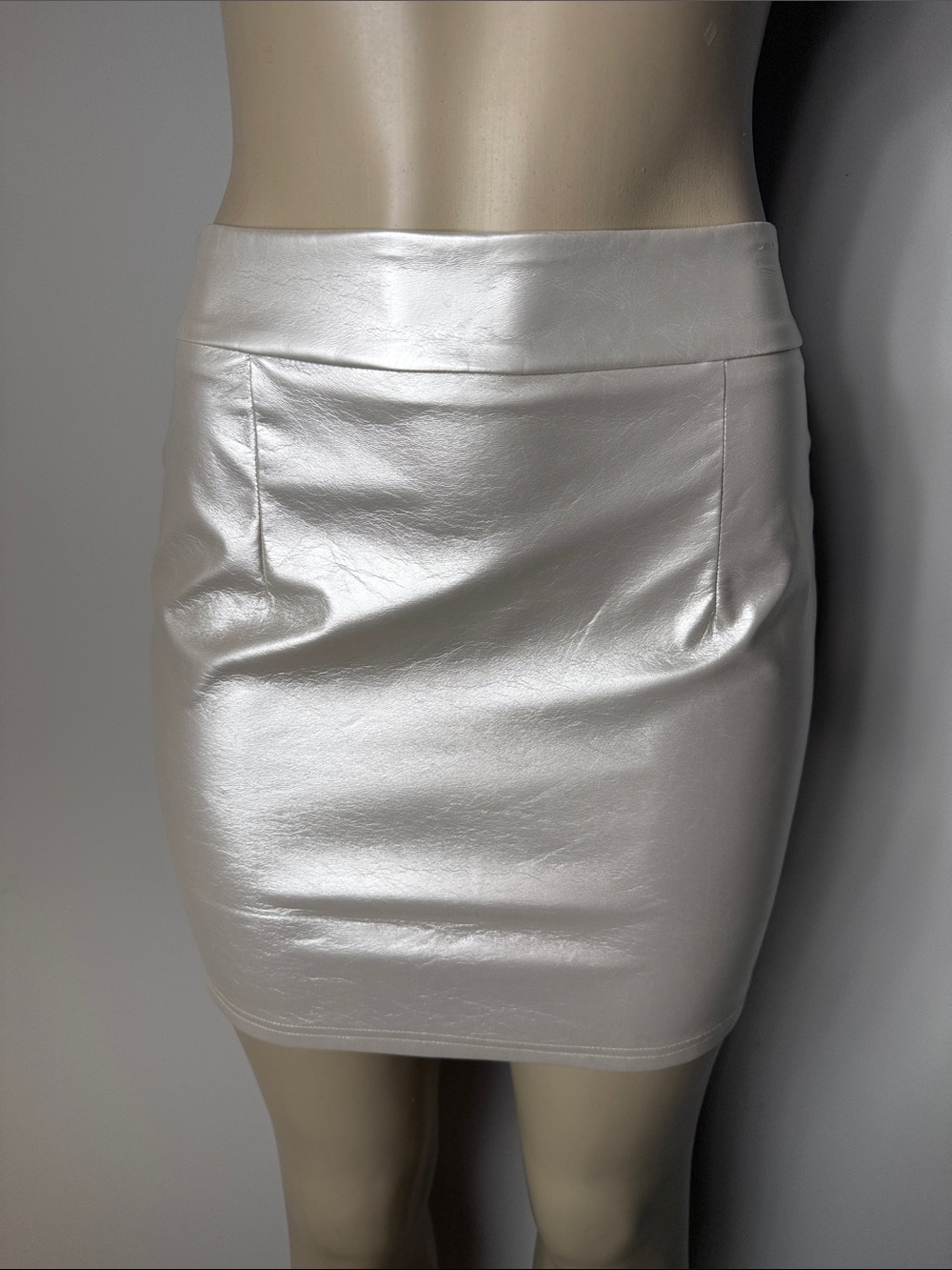 Metallic white faux leather High-Rise Mini Skirt